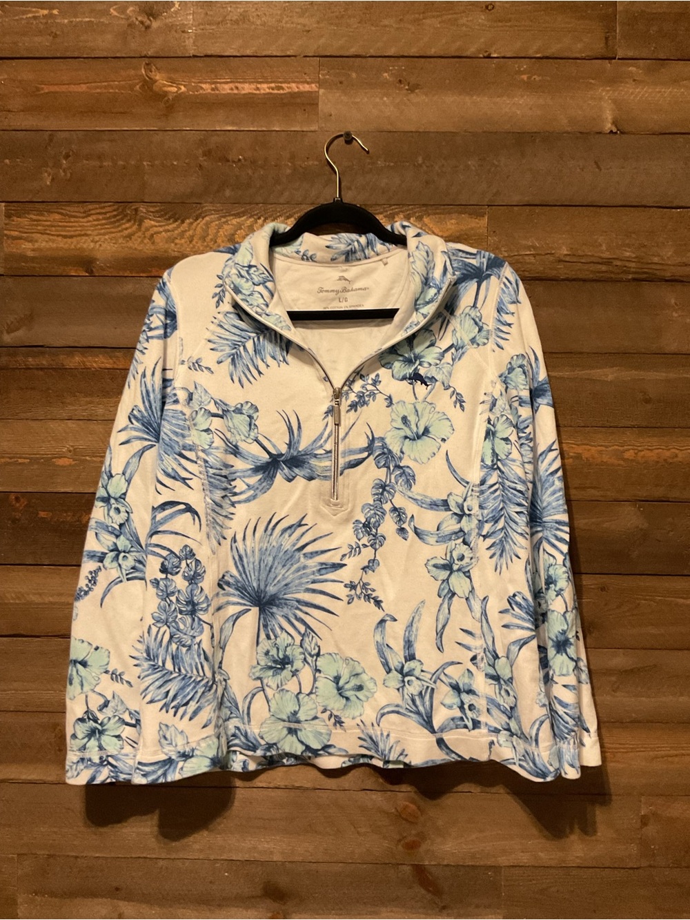 Tommy Bahama Women's Golf Quarter Zip Pullover Tropical Floral Long Sleeve L